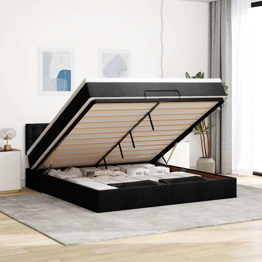 Pouf Letto con Materasso e LED Nero 180x200cm Tessuto | homemem39