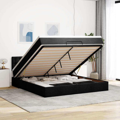 Pouf Letto con Materasso e LED Nero 180x200cm Tessuto | homemem39