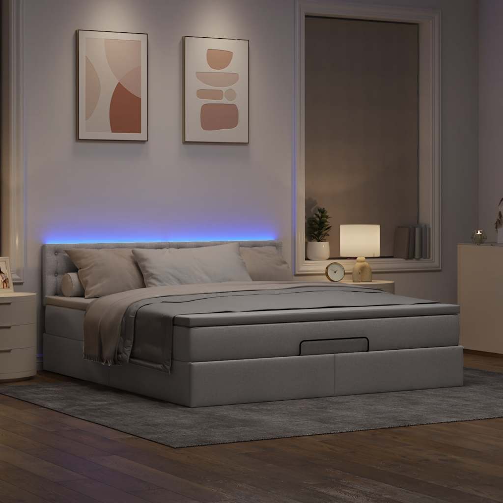 Pouf Letto con Materasso e LED Tortora 180x200cm in Tessuto | homemem39