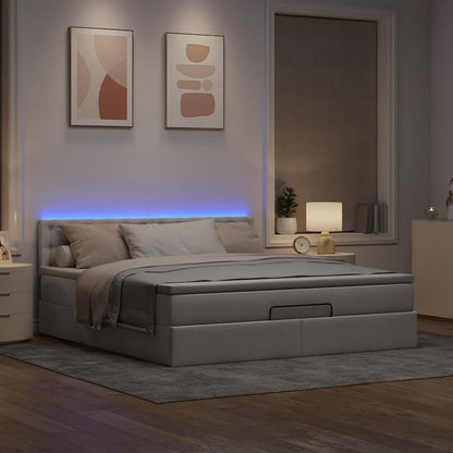 Pouf Letto con Materasso e LED Tortora 180x200cm in Tessuto | homemem39