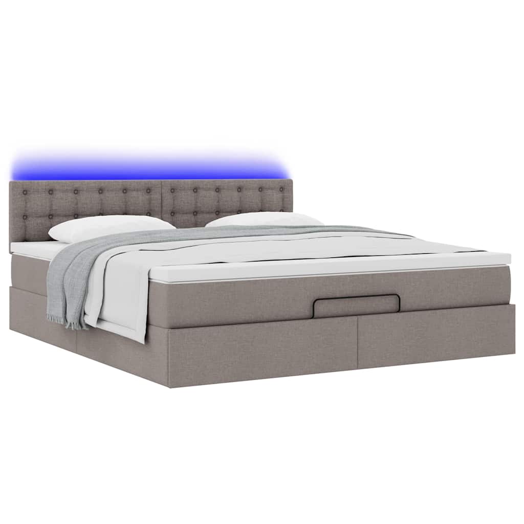 Pouf Letto con Materasso e LED Tortora 180x200cm in Tessuto | homemem39