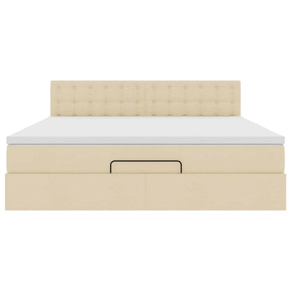 Pouf Letto con Materasso e LED Crema 180x200cm in Tessuto