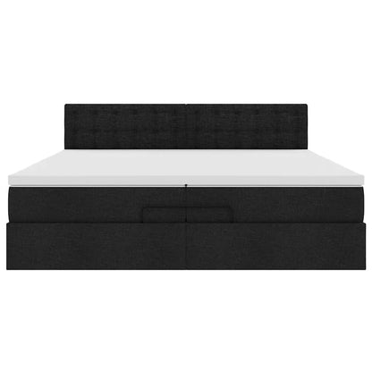 Struttura Letto Pouf con Materassi Nero 200x200 cm in Tessuto