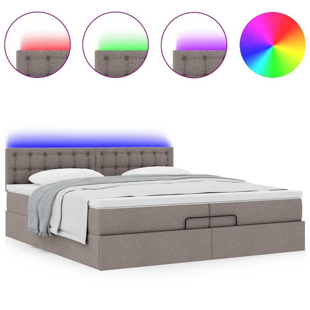 Struttura Letto Pouf con Materassi Tortora 200x200 cm Tessuto | homemem39