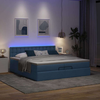Struttura Letto Pouf con Materassi Blu 200x200 cm in Tessuto