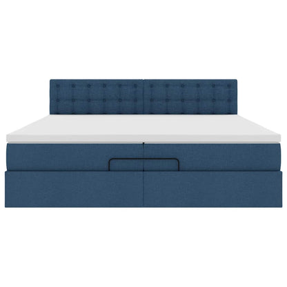 Struttura Letto Pouf con Materassi Blu 200x200 cm in Tessuto