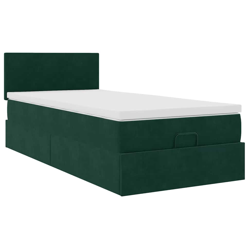 Pouf Letto con Materasso e LED Verde Scuro 80x200cm in Velluto