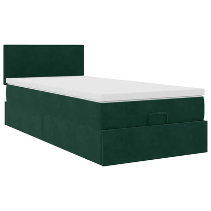 Pouf Letto con Materasso e LED Verde Scuro 80x200cm in Velluto