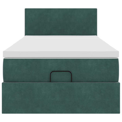 Pouf Letto con Materasso e LED Verde Scuro 80x200cm in Velluto