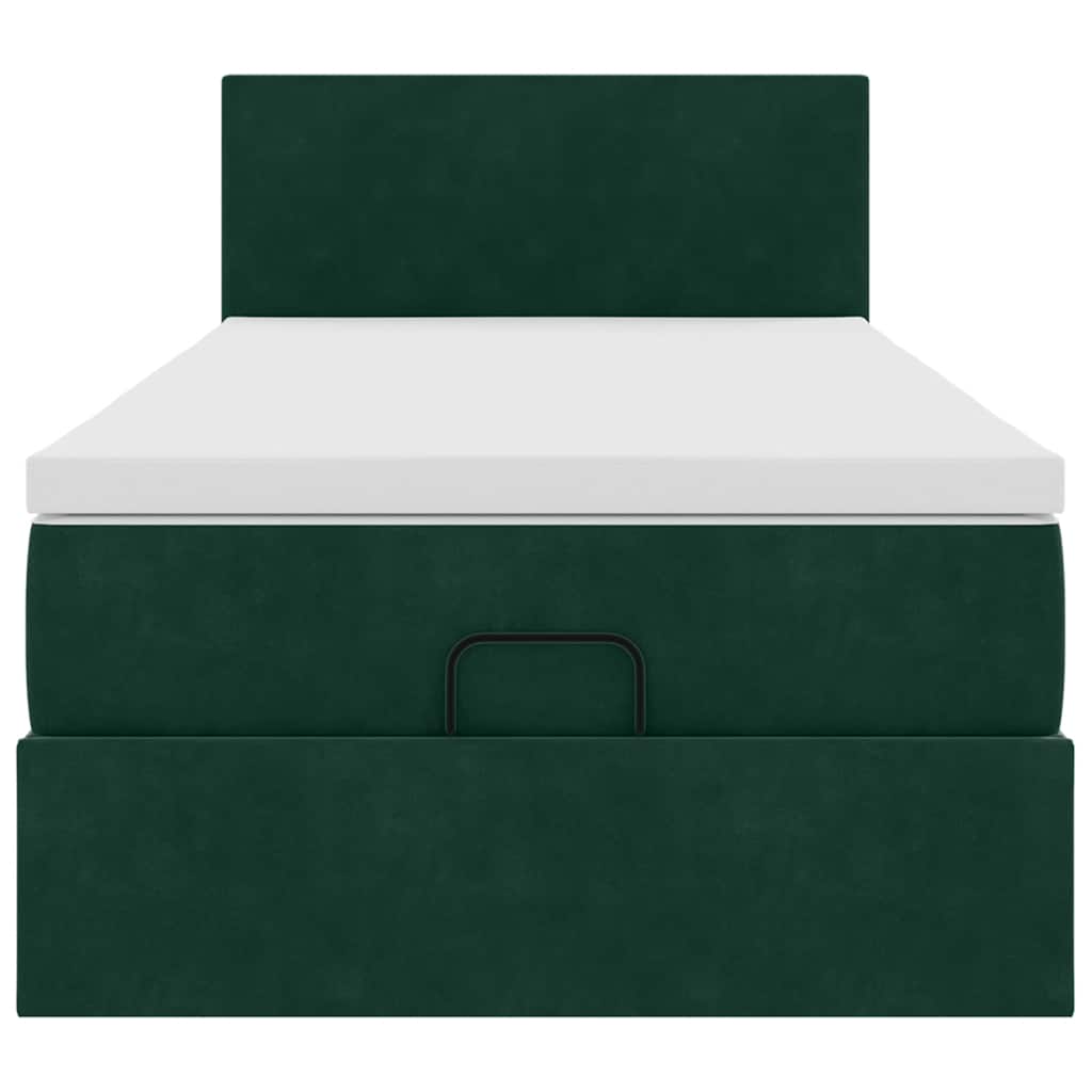 Pouf Letto con Materasso e LED Verde Scuro 80x200cm in Velluto