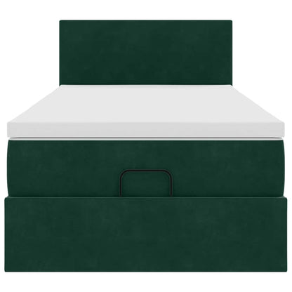 Pouf Letto con Materasso e LED Verde Scuro 80x200cm in Velluto