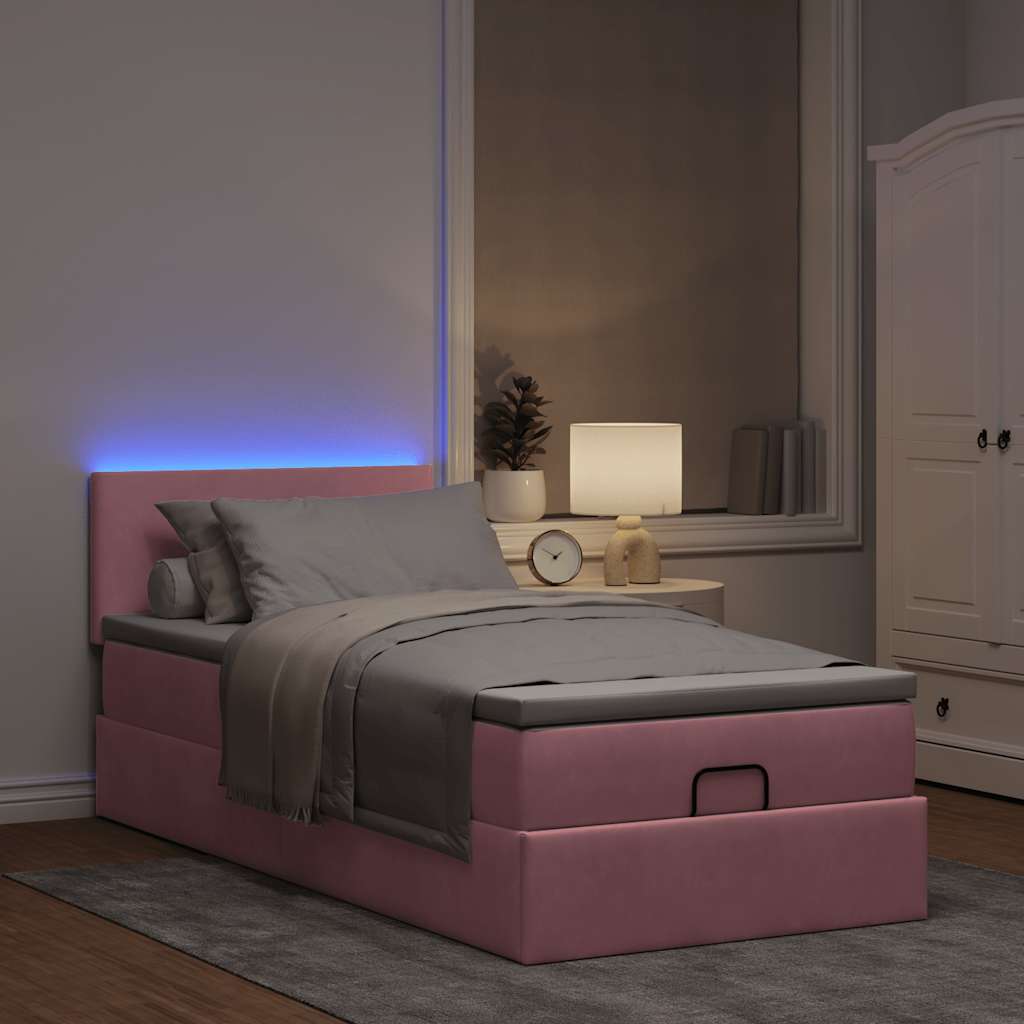 Pouf Letto con Materasso e LED Rosa 80x200cm in Velluto | homemem39
