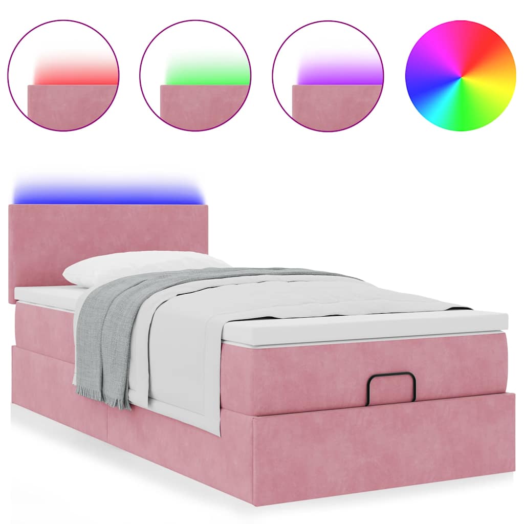Pouf Letto con Materasso e LED Rosa 80x200cm in Velluto | homemem39