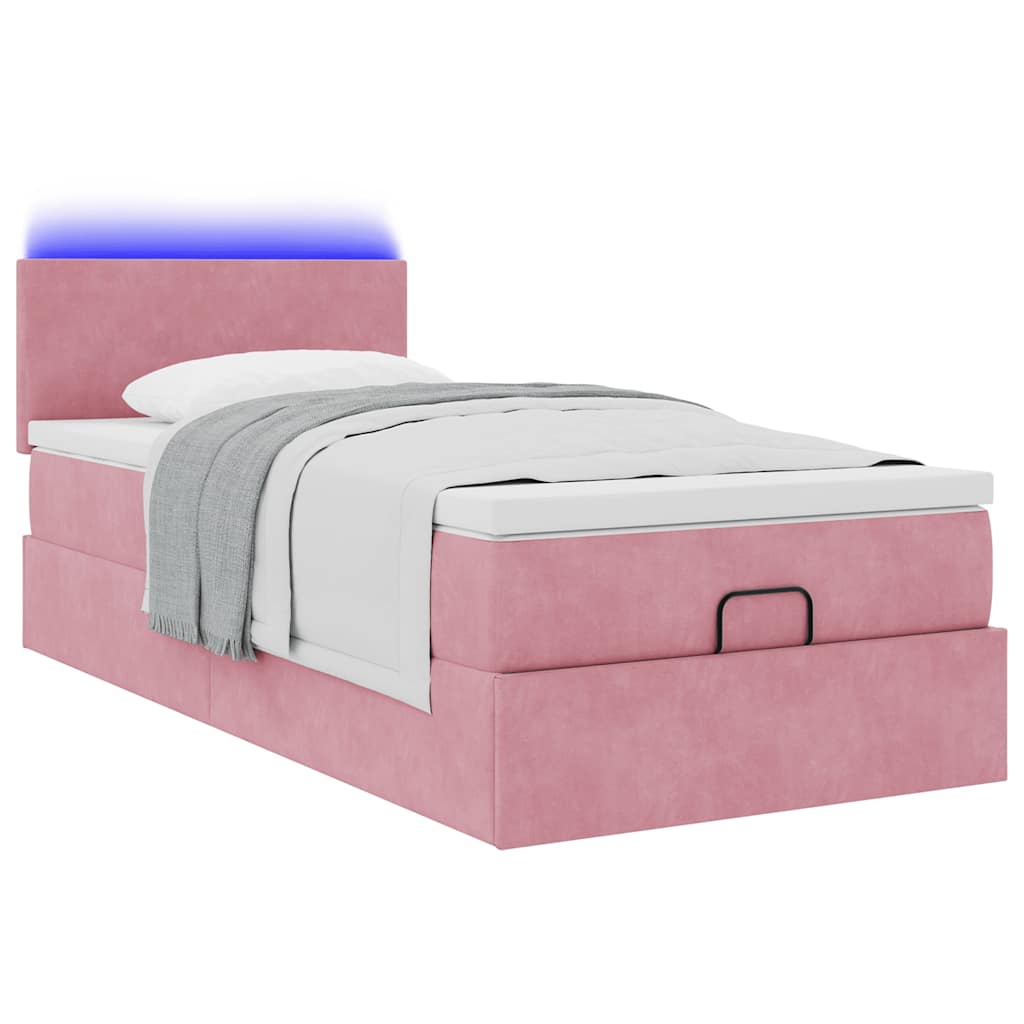 Pouf Letto con Materasso e LED Rosa 80x200cm in Velluto | homemem39