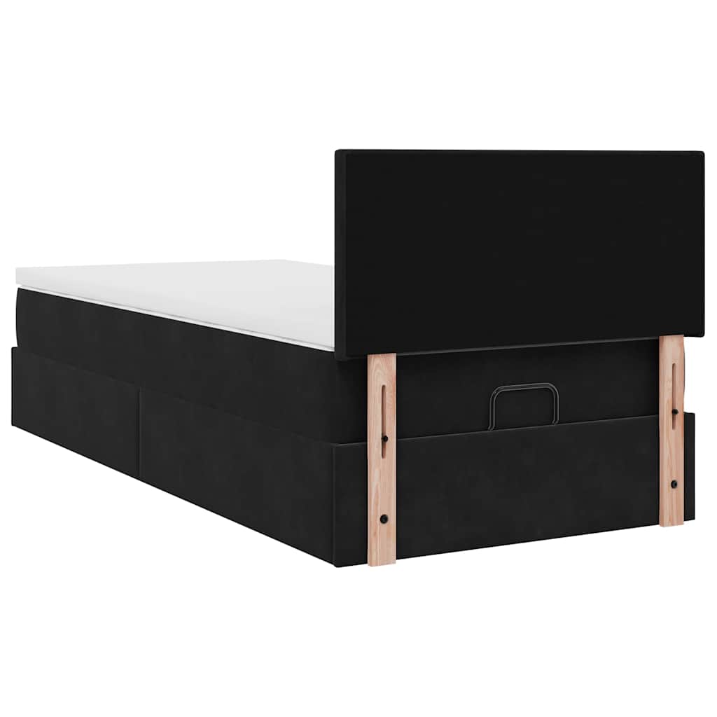 Struttura Letto Pouf con Materasso Nero 90x190 cm in Velluto