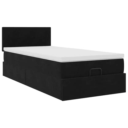 Struttura Letto Pouf con Materasso Nero 90x190 cm in Velluto | homemem39