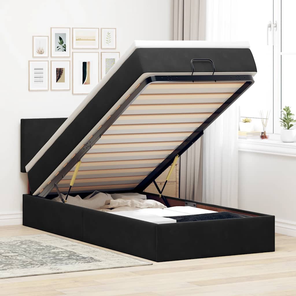 Struttura Letto Pouf con Materasso Nero 90x190 cm in Velluto | homemem39