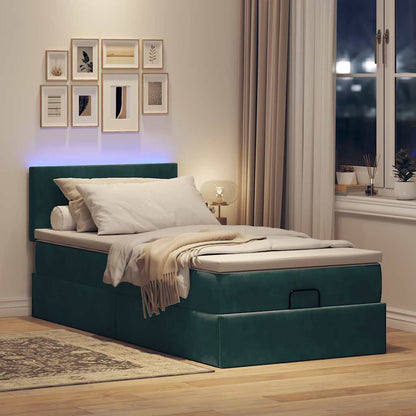 Pouf Letto con Materasso e LED Verde Scuro 90x200cm in Velluto - homemem39