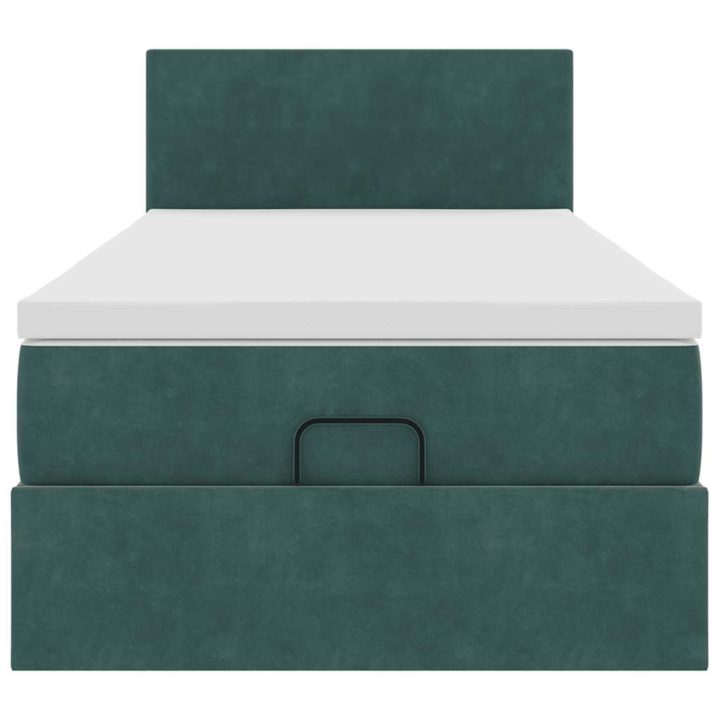 Pouf Letto con Materasso e LED Verde Scuro 90x200cm in Velluto - homemem39
