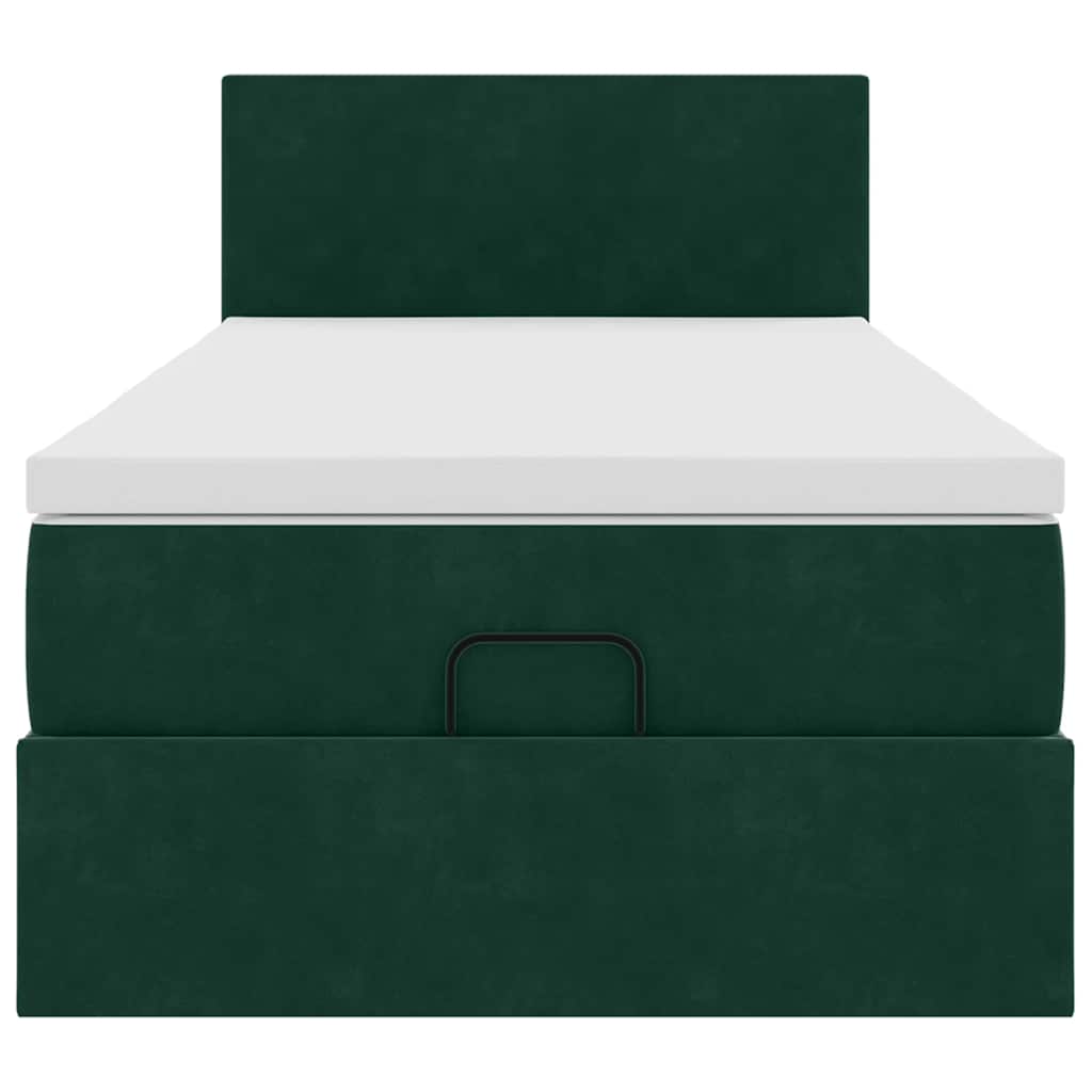 Pouf Letto con Materasso e LED Verde Scuro 90x200cm in Velluto