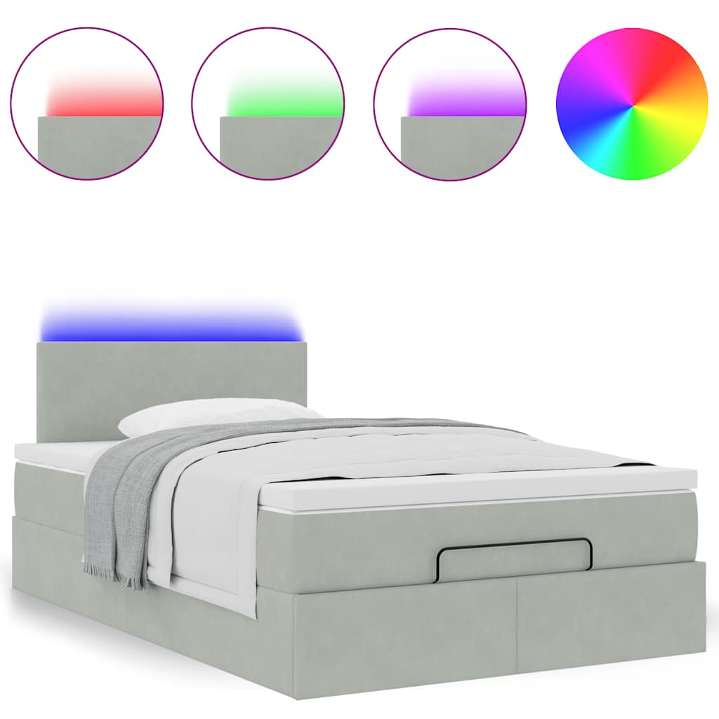 Pouf Letto con Materasso e LED Grigio Chiaro 120x190cm Velluto | homemem39