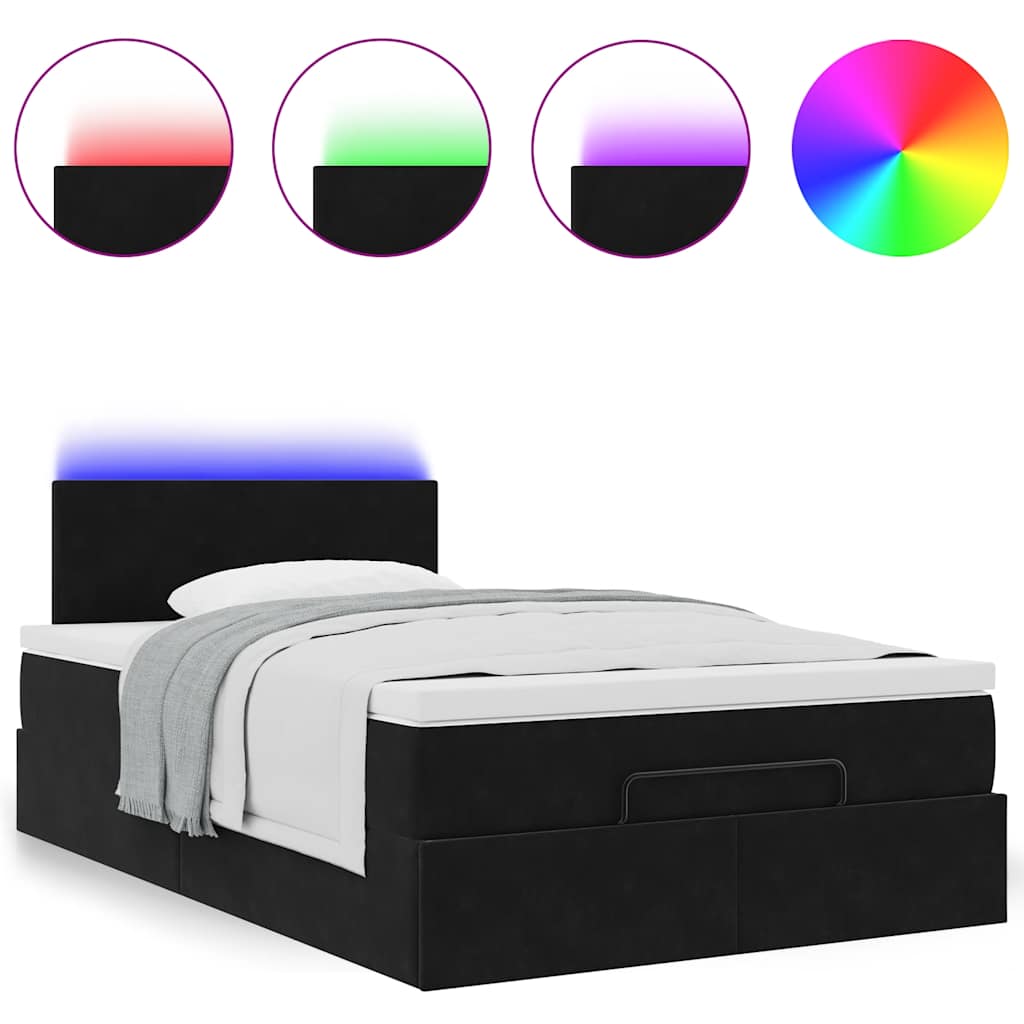 Pouf Letto con Materasso e LED Nero 120x190cm in Velluto | homemem39