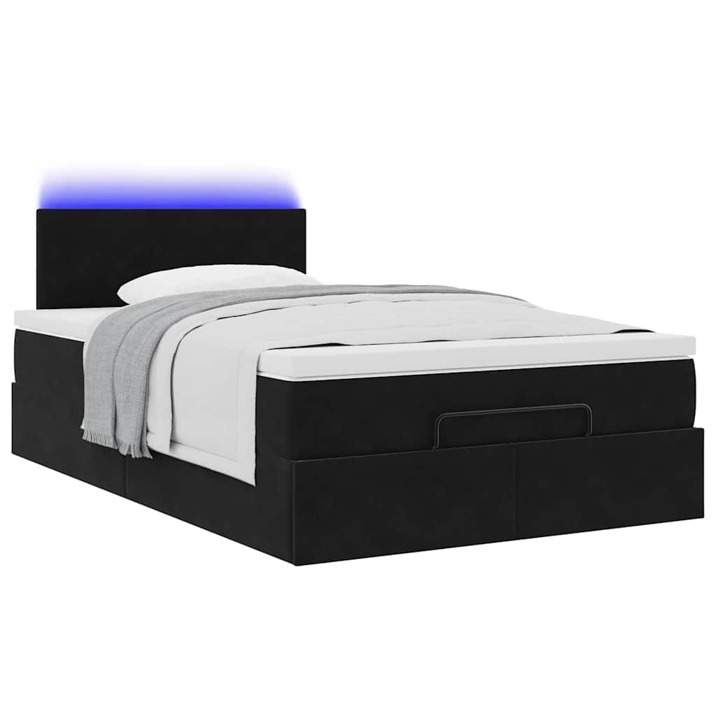Pouf Letto con Materasso e LED Nero 120x190cm in Velluto | homemem39