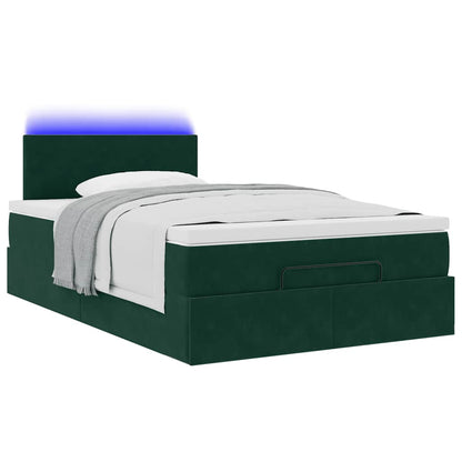 Pouf Letto con Materasso e LED Verde Scuro 120x190cm in Velluto | homemem39