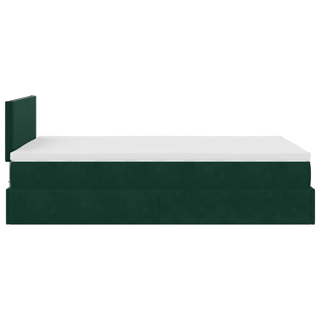 Pouf Letto con Materasso e LED Verde Scuro 120x190cm in Velluto | homemem39