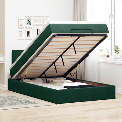 Pouf Letto con Materasso e LED Verde Scuro 120x190cm in Velluto | homemem39