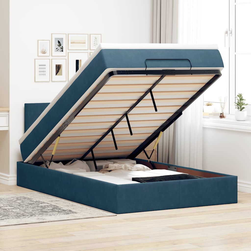 Pouf Letto con Materasso e LED Blu Scuro 120x190cm in Velluto | homemem39