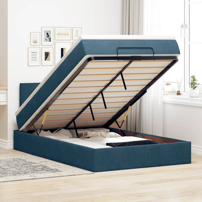 Pouf Letto con Materasso e LED Blu Scuro 120x190cm in Velluto | homemem39