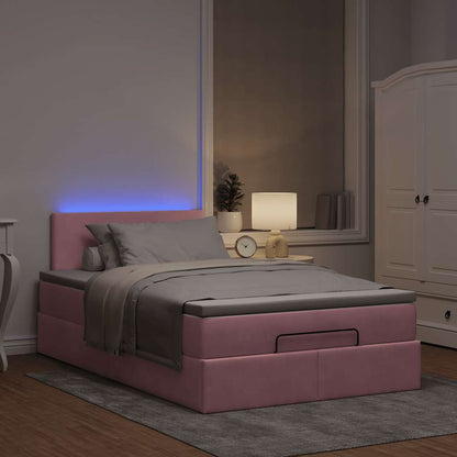 Pouf Letto con Materasso e LED Rosa 120x190cm in Velluto