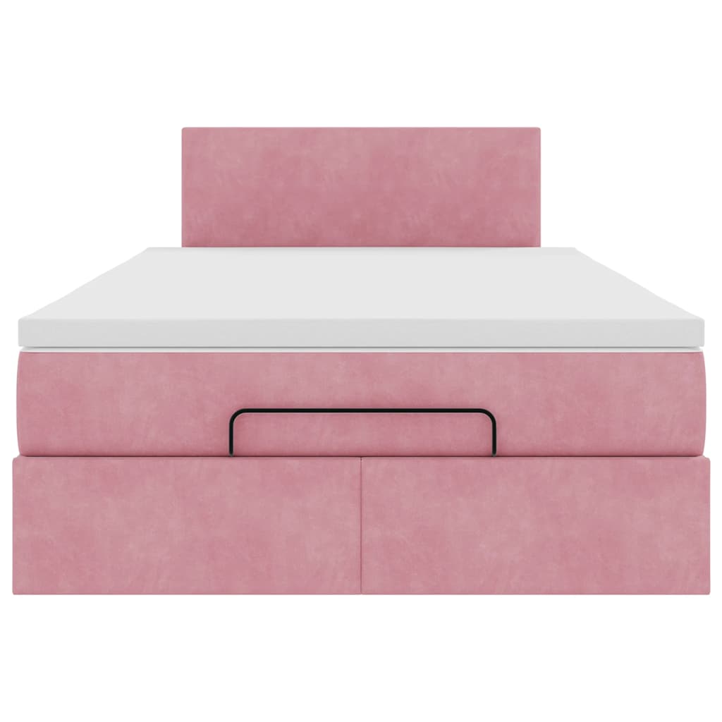 Pouf Letto con Materasso e LED Rosa 120x190cm in Velluto