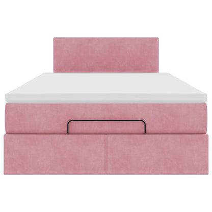 Pouf Letto con Materasso e LED Rosa 120x190cm in Velluto