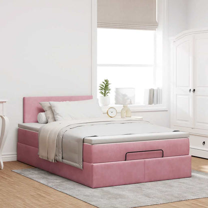 Struttura Letto Pouf con Materasso Rosa 120x200 cm Velluto