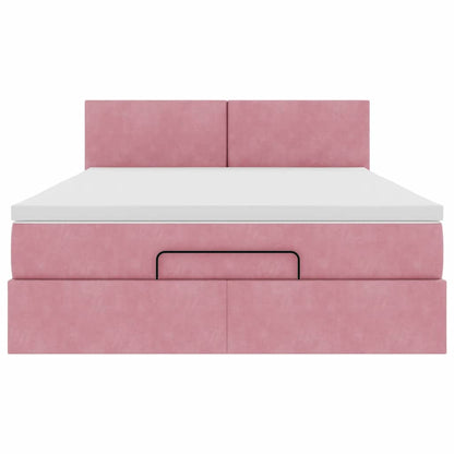 Struttura Letto Pouf con Materasso Rosa 140x190 cm in Velluto