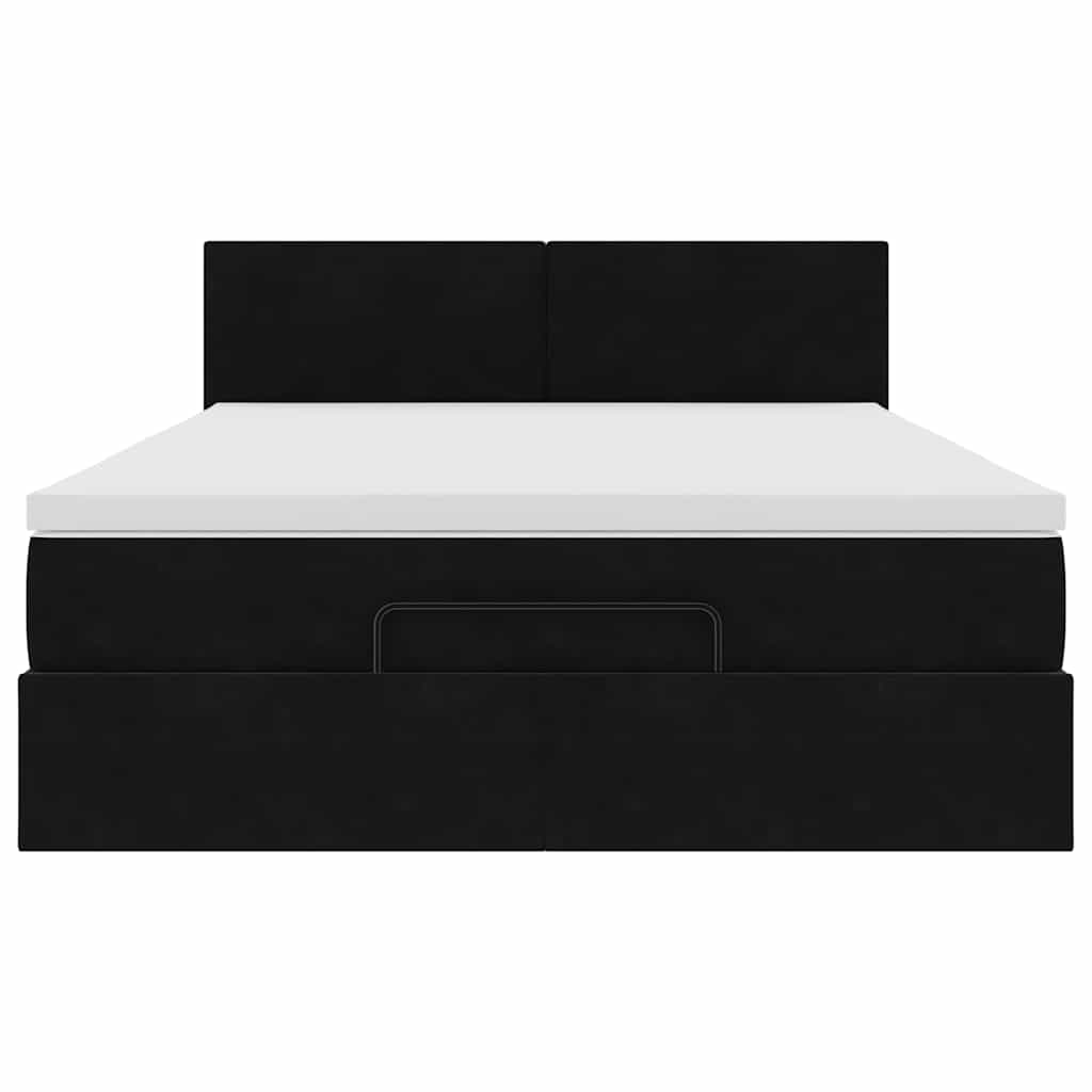 Struttura Letto Pouf con Materasso Nero 140x200 cm in Velluto | homemem39