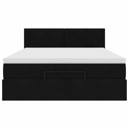 Struttura Letto Pouf con Materasso Nero 140x200 cm in Velluto | homemem39