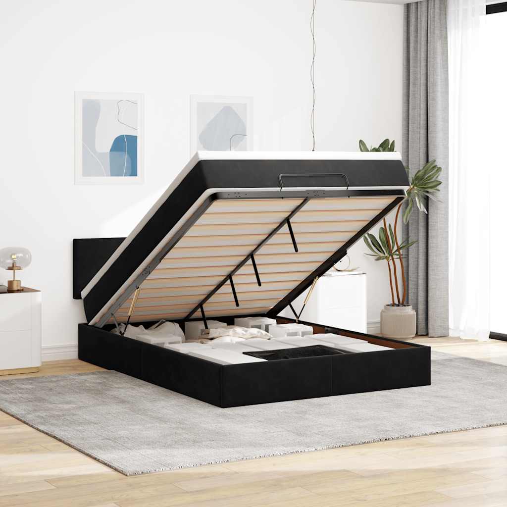 Struttura Letto Pouf con Materasso Nero 140x200 cm in Velluto | homemem39