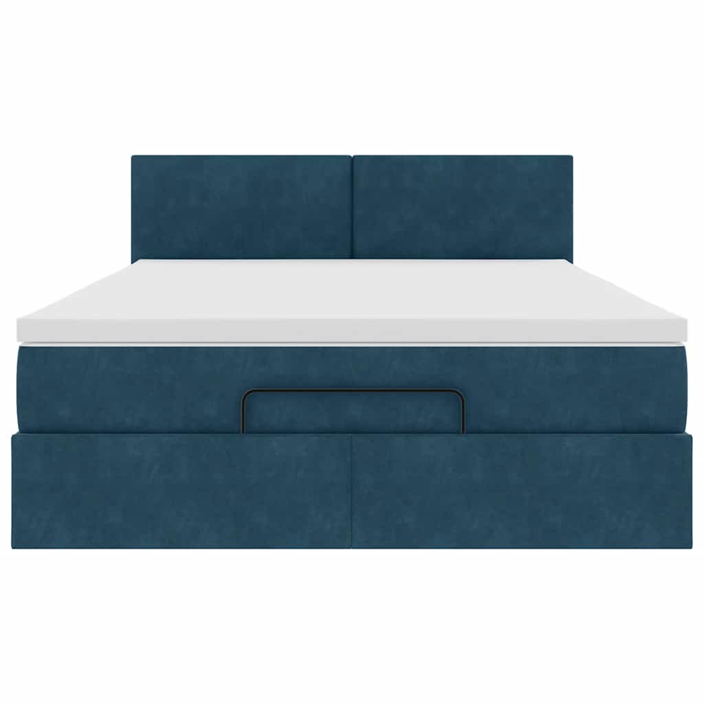 Struttura Letto Pouf con Materasso Blu 140x200cm in Velluto