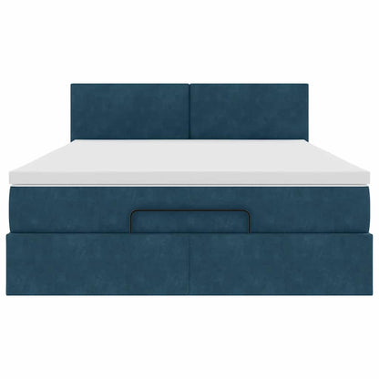Struttura Letto Pouf con Materasso Blu 140x200cm in Velluto