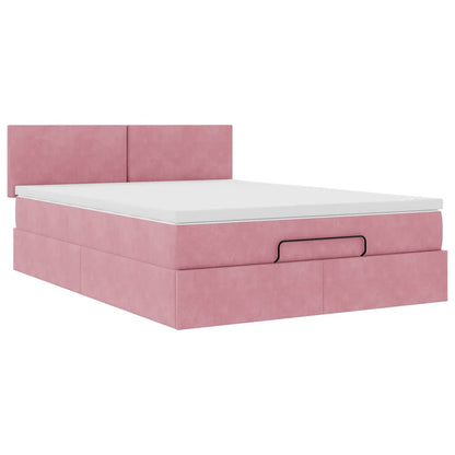 Struttura Letto Pouf con Materasso Rosa 140x200 cm in Velluto - homemem39