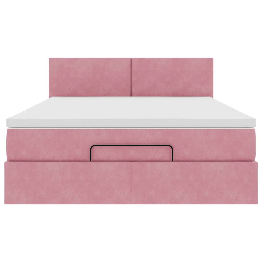 Struttura Letto Pouf con Materasso Rosa 140x200 cm in Velluto - homemem39