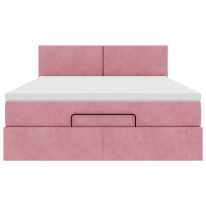 Struttura Letto Pouf con Materasso Rosa 140x200 cm in Velluto - homemem39
