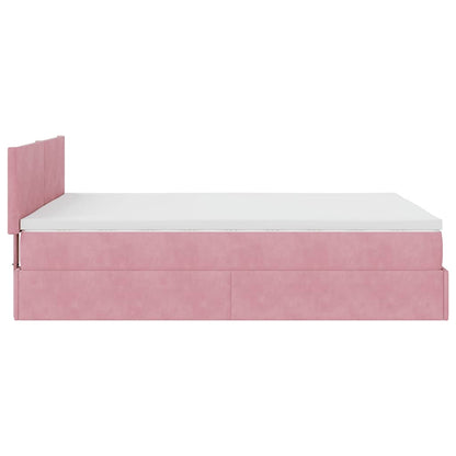 Struttura Letto Pouf con Materasso Rosa 140x200 cm in Velluto - homemem39