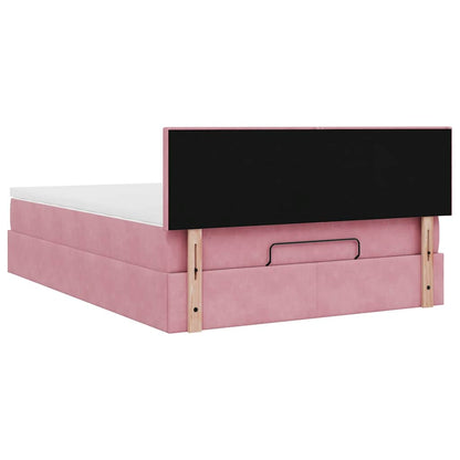 Struttura Letto Pouf con Materasso Rosa 140x200 cm in Velluto - homemem39