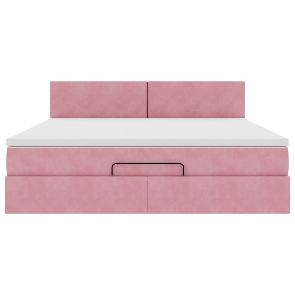 Struttura Letto Pouf con Materasso Rosa 160x200 cm in Velluto | homemem39