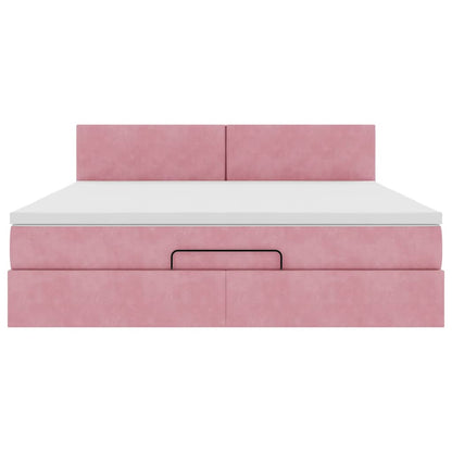 Struttura Letto Pouf con Materasso Rosa 160x200 cm in Velluto | homemem39