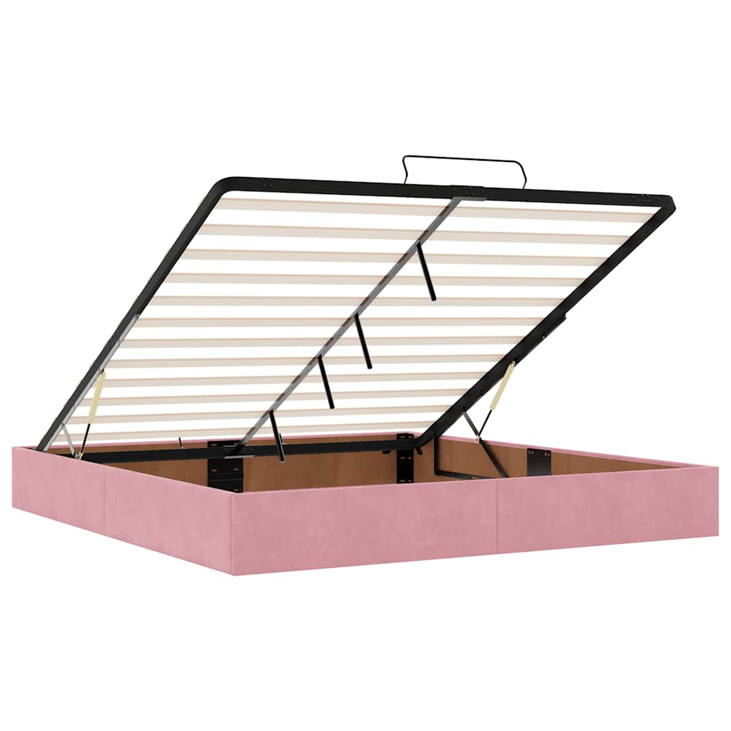 Struttura Letto Pouf con Materasso Rosa 160x200 cm in Velluto | homemem39